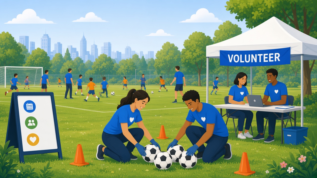Youth sports volunteers coordinating game-day shifts